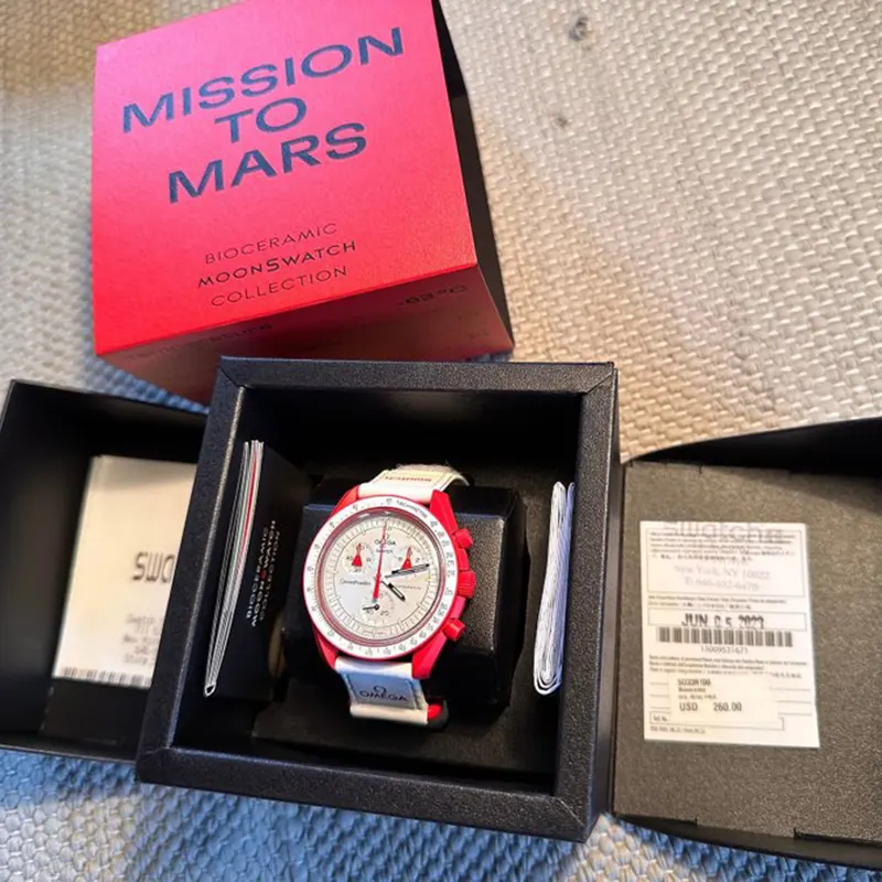 Omega x Swatch Fiery Red Mission to Mars Bioceramic Moonswatch  SO33R100